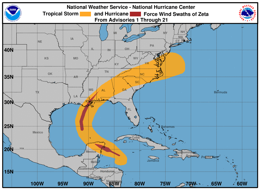 Path hurricane Zeta October 2020