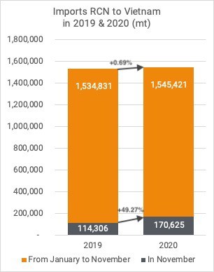 Imports cashew RCN Vietnam Nov 2020